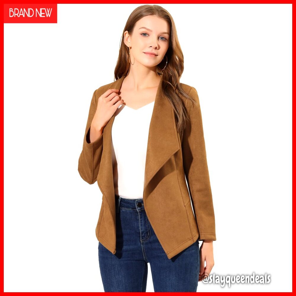 Faux Suede Blazer Cardigan Open Front Draped Lapel Jacket Size Small